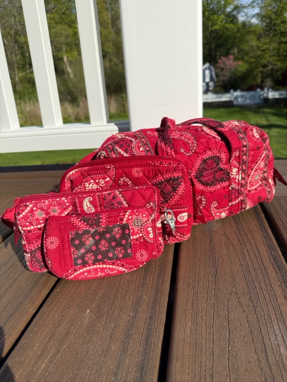 Red Quilted Paisley Cosmetic Bag Set “red mesa paisley”